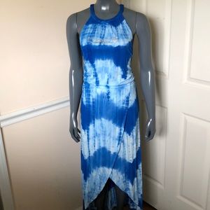BEBE rhinestone logo tank top dress tie dye halter